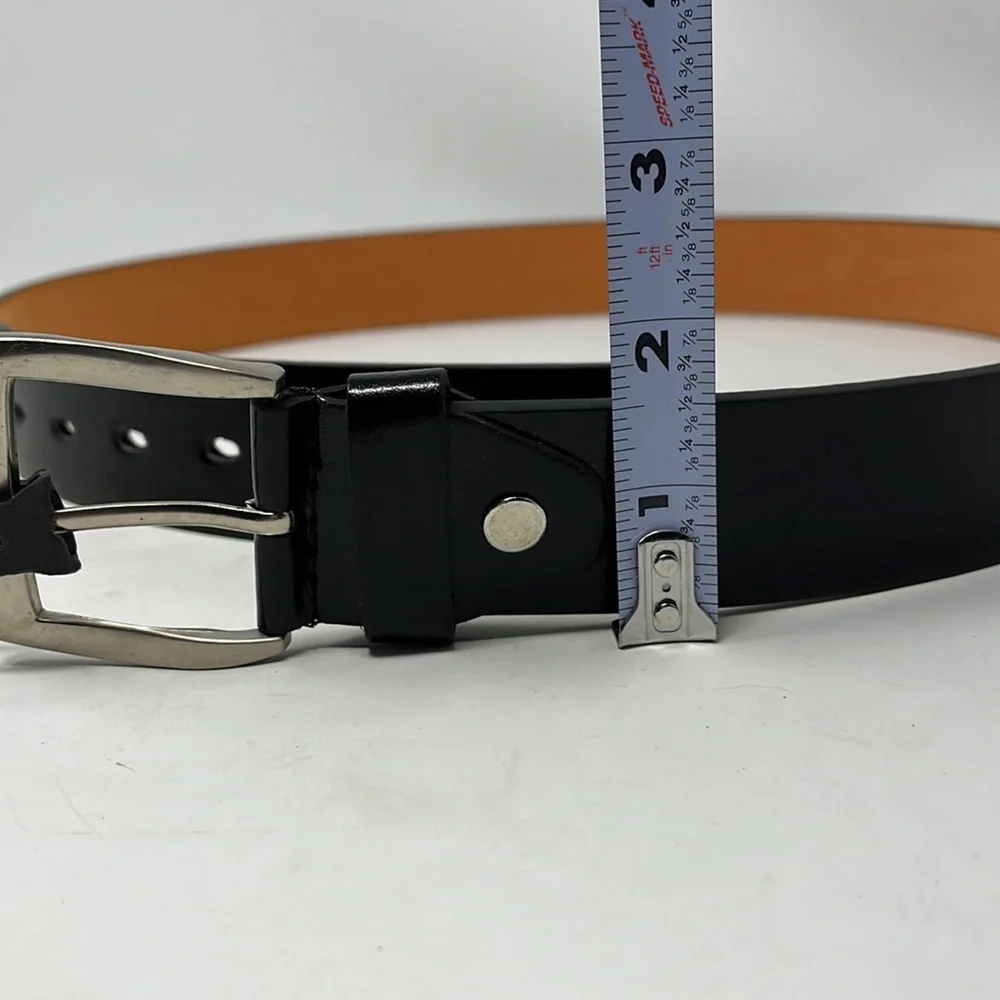 Classic Black Leather Men’s Belt with Silver Buckle
